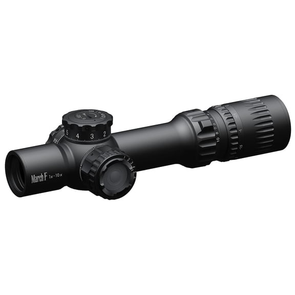 March F Sporting Shorty 1-10x24mm Riflescope, DR-1 Reticle, Dual Focal Plane, Illuminated, 30mm Tube, Shorty Unimount Included (D10SV24FDIML-P)