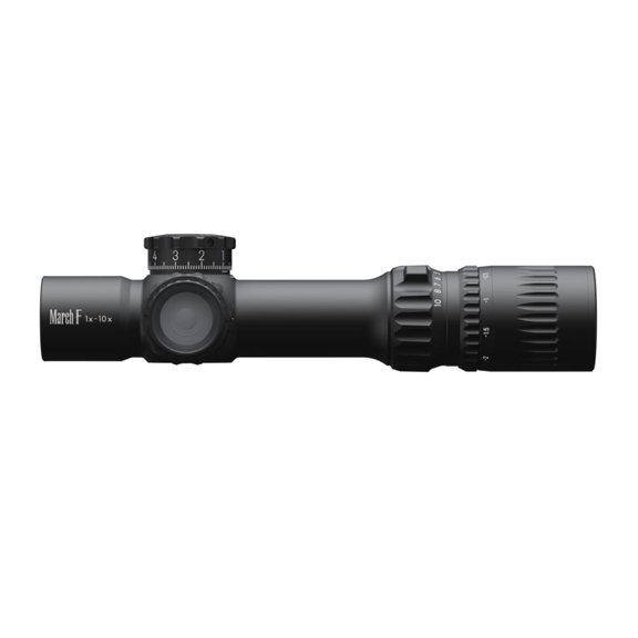 March FX Shorty 1-10x24mm FFP Riflescope, DR-1F Reticle, 0.1MIL, 6-Level Illumination, 34mm Tube, ED Glass, Sporting & Hunting (D10SV24FDIMLN34-DR-1F)