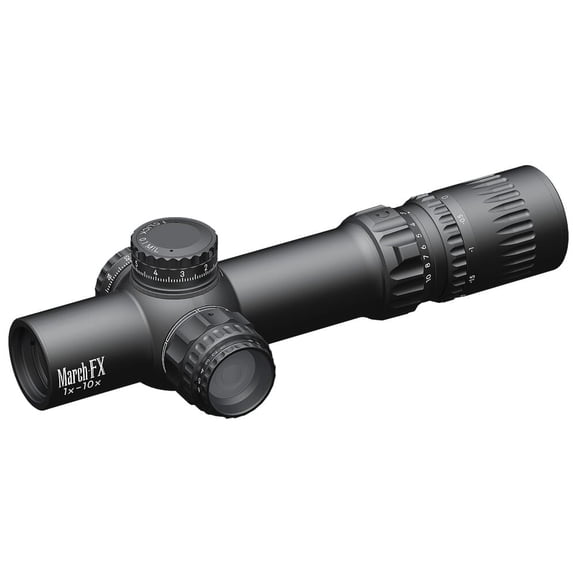 March FX Shorty 1-10x24mm FFP Riflescope, DR-TR1FB Reticle, 0.1MIL, 6-Level Illumination, Sporting Turrets, Parallax Correction, Argon-Filled (D10SV24FDIMLN34-DR-TR1FB)