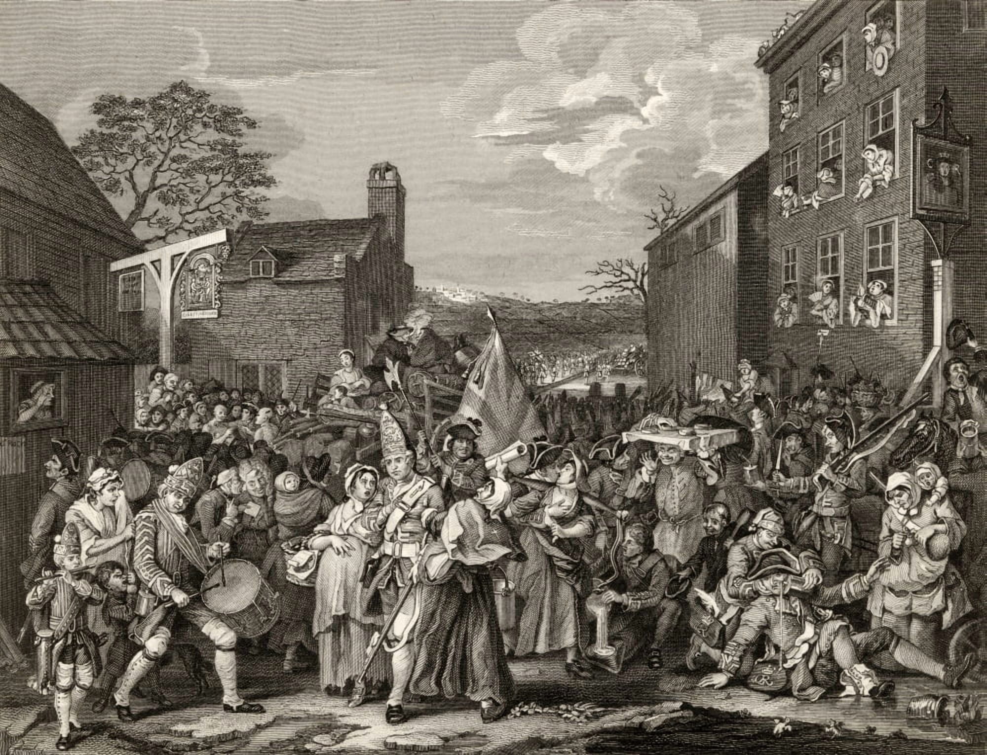 The March To Finchley Engraved By T E Nicholson After Hogarth From The Works Of Hogarth Published London 1833 Canvas Art - Ken Welsh Design Pics (16 x 12)