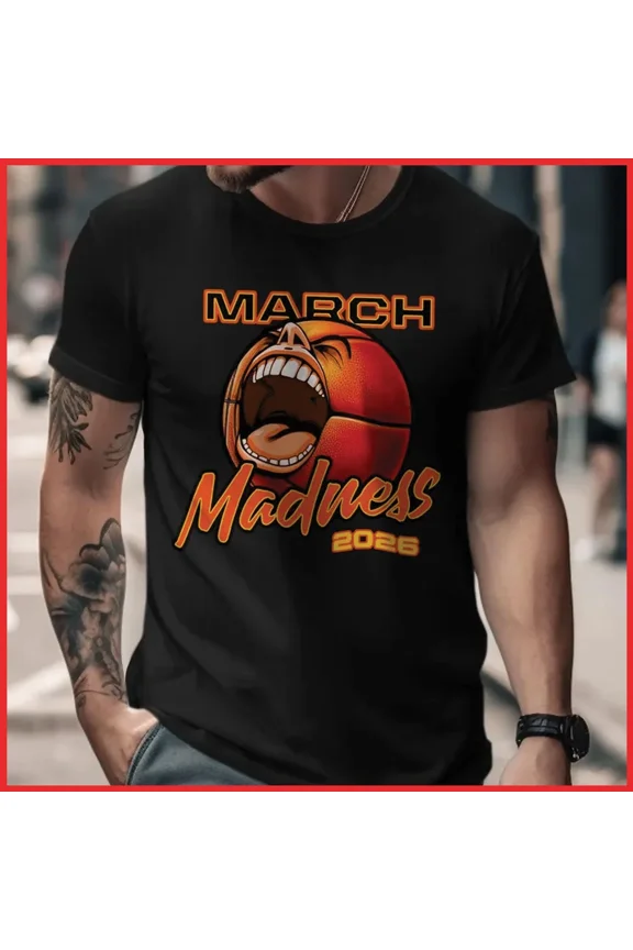 March Madness 2026 Basketball Screaming Hoops Unisex T-Shirt S-5XL