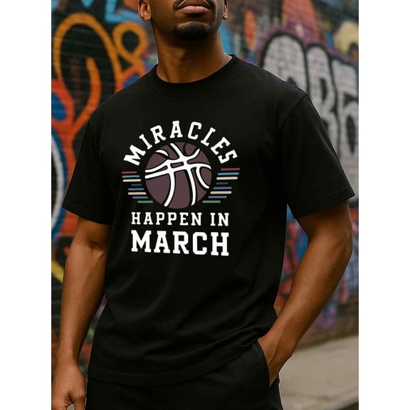 March Madness Miracles for men Exercise 180G 100% Cotton black Dumbbell basketball Unique Design Unisex Shirt Short Sleeve tshirts Original Unisex Shirt Graphic tshirts
