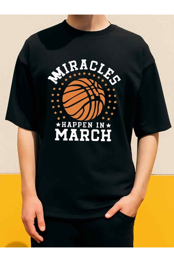 March Madness Miracles mens Exercise 180G 100% Cotton black basketball gym Casual Unisex Shirt Cotton tshirts Original Unisex Shirt Crewneck tshirts