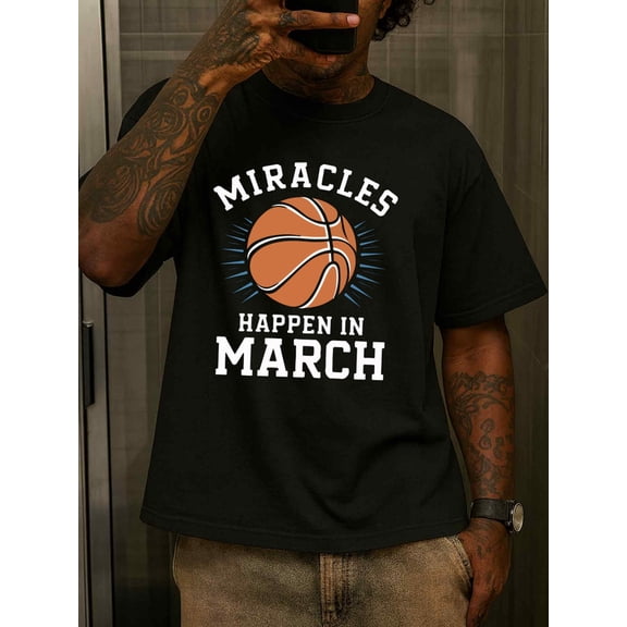 March Madness men's Exercise 180G 100% Cotton black basketball Dumbbell Fashion Unisex Shirt Short Sleeve tshirts Retro Unisex Shirt Printed tshirts