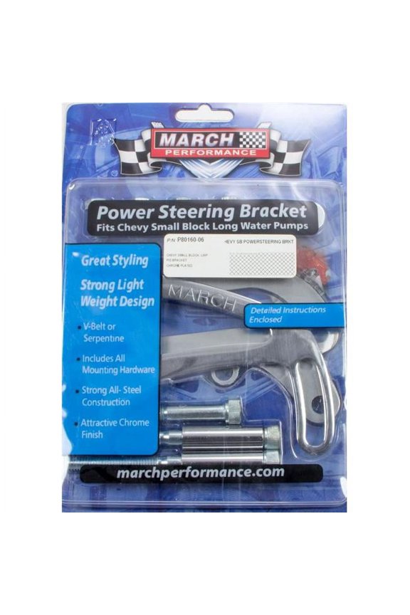 P80160-06 Power Steering Bracket Small Block Chevy Chrome