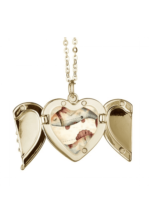 March Pisces Constellation Zodiac Folded Wings Peach Heart Pendant Necklace