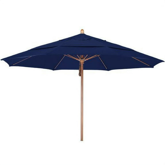 March Products WOFA118-5439-DWV 11 ft.  FGlass Market Umbrella Pulley Open DV Marenti Wood-Sunbrella-Navy