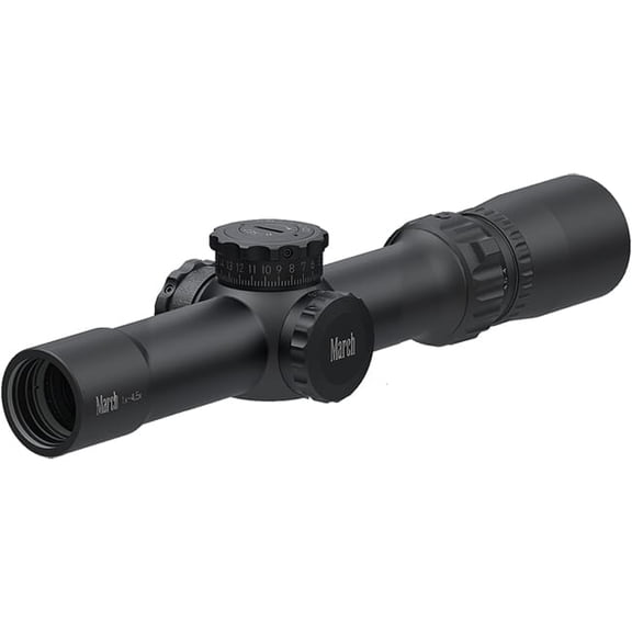 March Compact Sporting 1-4.5x24 Riflescope, MTR-D3 Reticle, 1/4 MOA Adjustments, 30mm Tube, Side Focus, Argon Gas Filled (D4.5V24TM-MTR-D3)