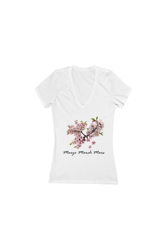 March Seasonal Flower, Sakura - Jersey Short Sleeve Deep V-Neck Tee