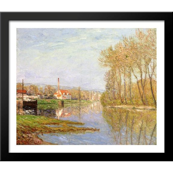 March Sunlight, Port-Marly 32x28 Large Black Wood Framed Print Art by Maxime Maufra