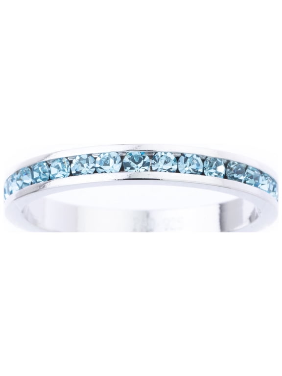 March Swarovski Crystal Birthstone Stackable ring in Sterling Silver