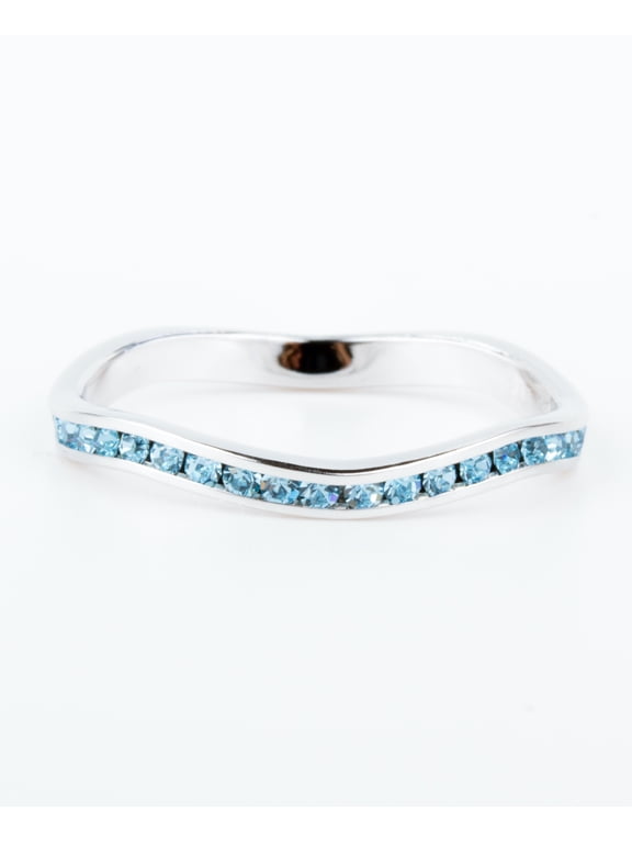 March Swarovski Crystal Birthstone Stackable ring in Sterling Silver