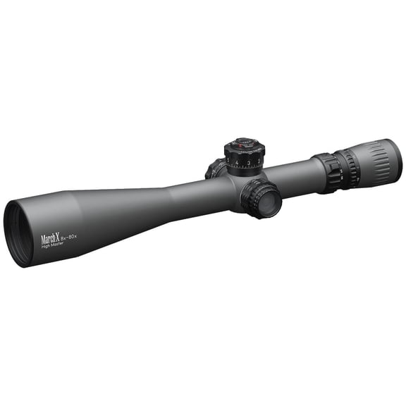 March X Sporting High Master Majesta 8-80x56mm SFP Riflescope, W-Dot, 1/8 MOA, 6-Level Illumination, Middle Wheel, Shuriken Dial Lock (D80HV56WTIX-GR-W-Dot)