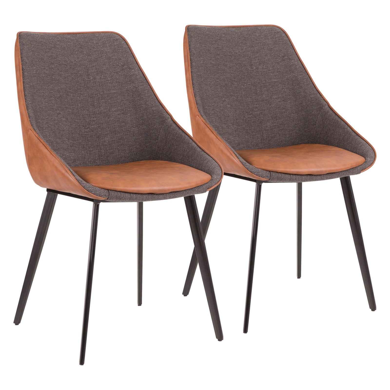 High-Backed Mid Century Modern Faux Leather Side Chair in Brown and Grey