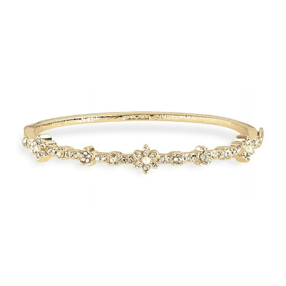 Marchesa Crystal & Imitation Pearl Flower Bangle Bracelet - Gold