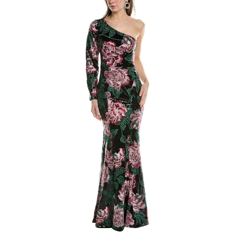 Marchesa Notte womens One Shoulder Gown 0 Black Walmart