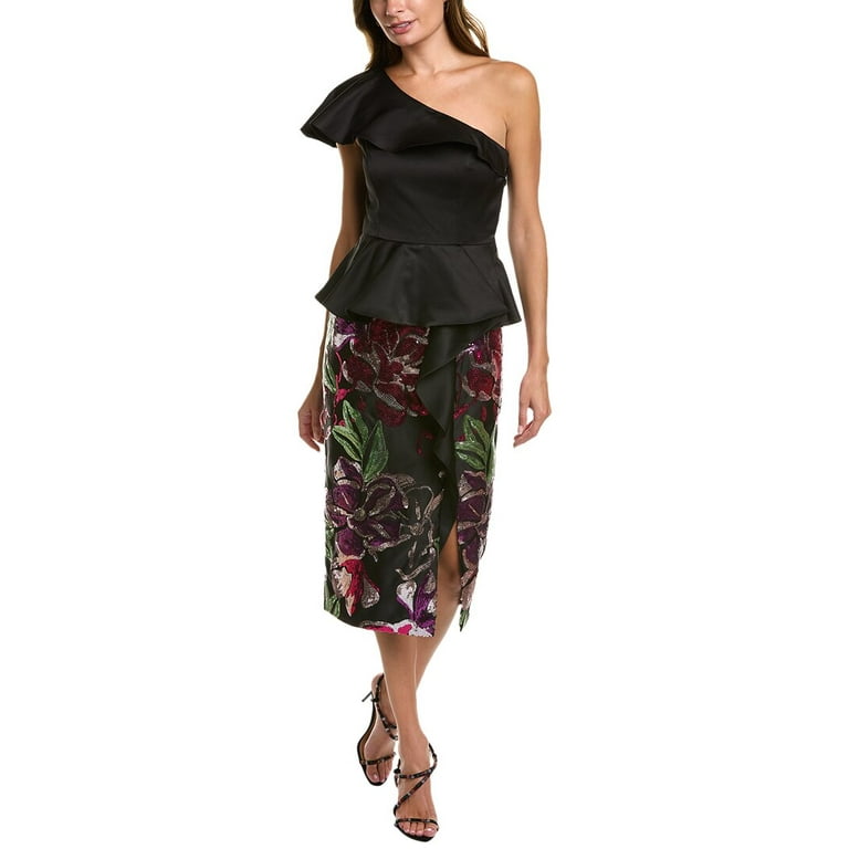Marchesa Notte womens Peplum Midi Dress 12 Black Walmart