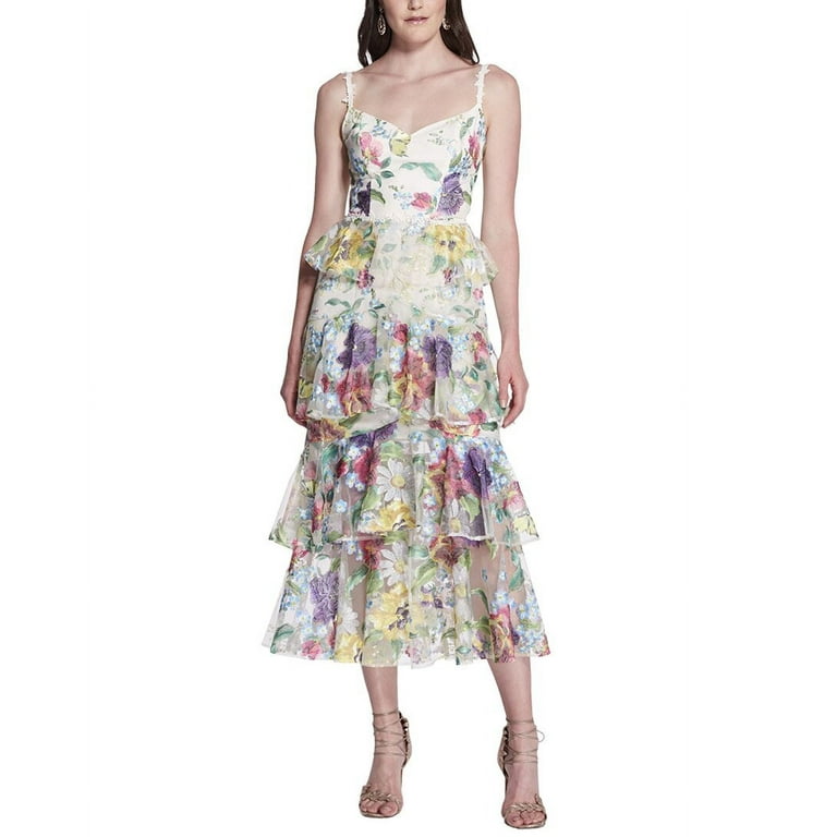 Marchesa Notte womens Tiered Embroidered Tea Length Dress 10 White Walmart