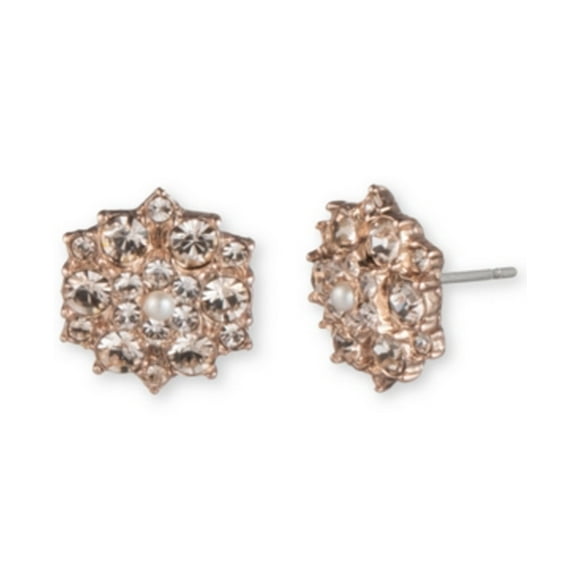 Marchesa Rose Gold-Tone Imitation Pearl & Crystal Cluster Stud Earrings