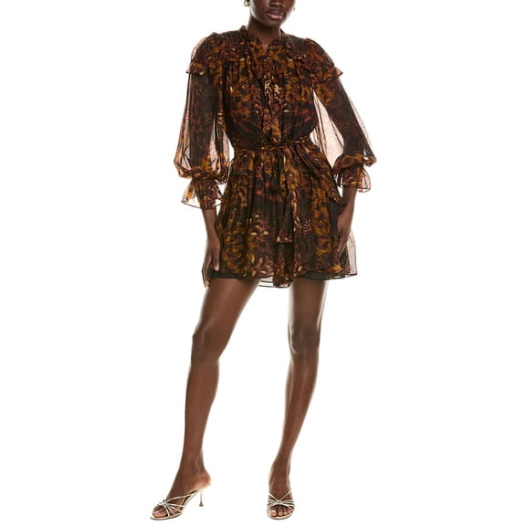 Marchesa womens  Notte Silk-Blend Mini Dress, 0, Brown