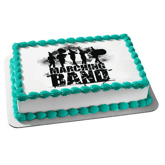 Marching Band Splatter Trumpet Drum Silhouettes Edible Cake Topper Image ABPID55980