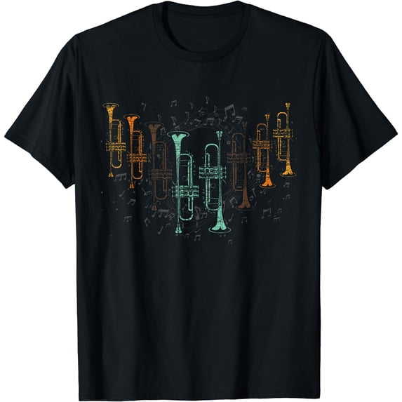Marching Band Trumpet Player Retro Trumpet T-Shirt Black Medium