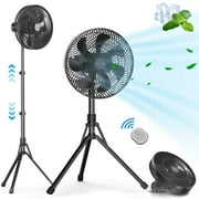 Marchpower Outdoor Pedestal Fan with Folding Tripod, 4 Speed 8H Timer Wired+Wireless Modes Oscillating Fan with Remote, Adjustable Height & Ultra Quiet for Patio Yard
