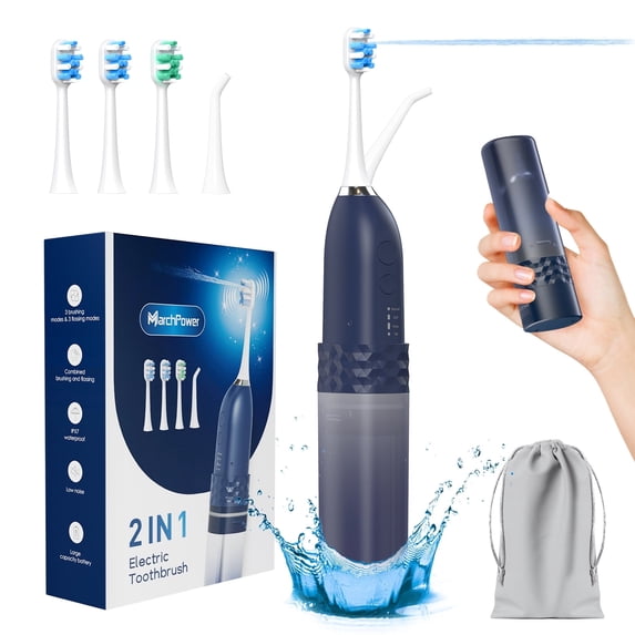 Marchpower Electric Toothbrush with Water Flosser, Upgraded 2 in 1 Cordless Toothbrush & Flosser Combo with 6 Modes & Memory Function, Portable Dental Cleaning Tool for Home & Travel