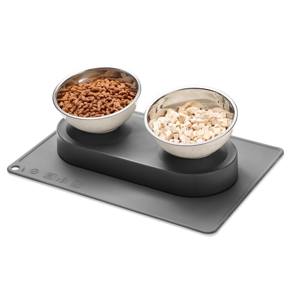 Marchul Elevated Stainless Steel Pet Food Bowl Detachable Double Cat Bowl Set with Non-Slip Mat for Cats Small Dogs, Black