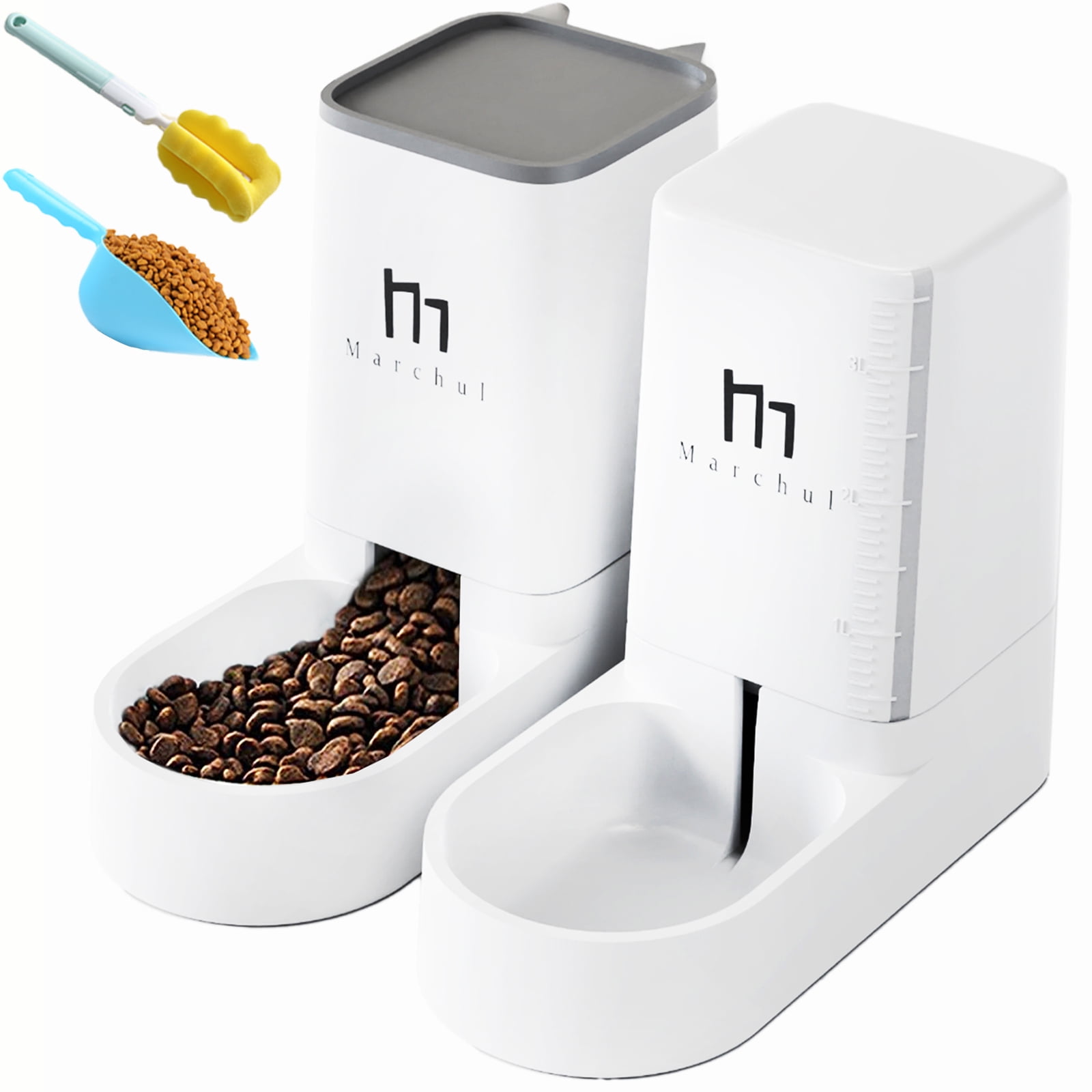Marchul White Automatic Pet Feeder and Water Dispenser Set
