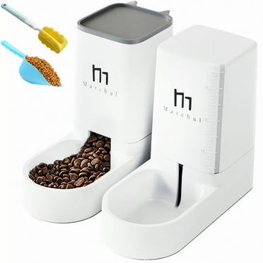Marchul Cat Dog Feeder and Waterer Pet Self-Dispensing, Cat Food Dispenser, Automatic Cat Feeders, Outdoor Sun Protection Design Gravity Food Feeder and Waterer Set (Feeder+Waterer)