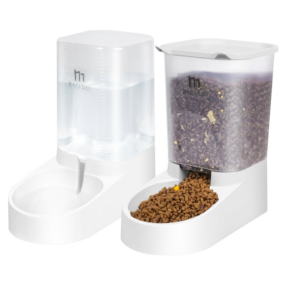 Marchul Cat Dog Feeder and Waterer Pet Self-Dispensing, Cat Food Dispenser, Automatic Cat Feeders, Outdoor Sun Protection Design Gravity Food Feeder and Waterer Set (Feeder+Waterer)
