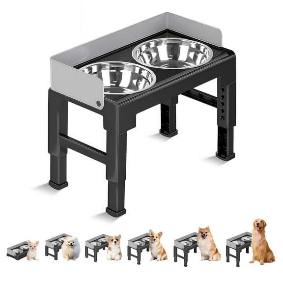 Marchul Elevated Stainless Steel Dog Double Bowls with Mess Proof High Wall, 6 Heights