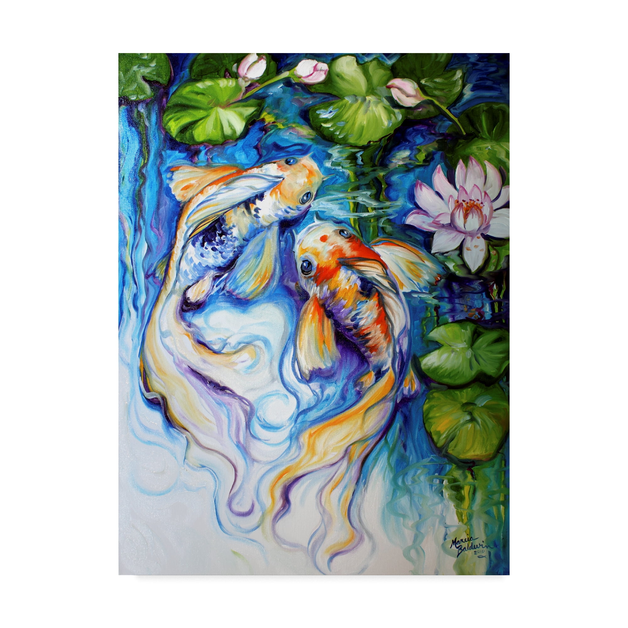 Marcia Baldwin Koi Fish and Lily Canvas Art in Floater Frame