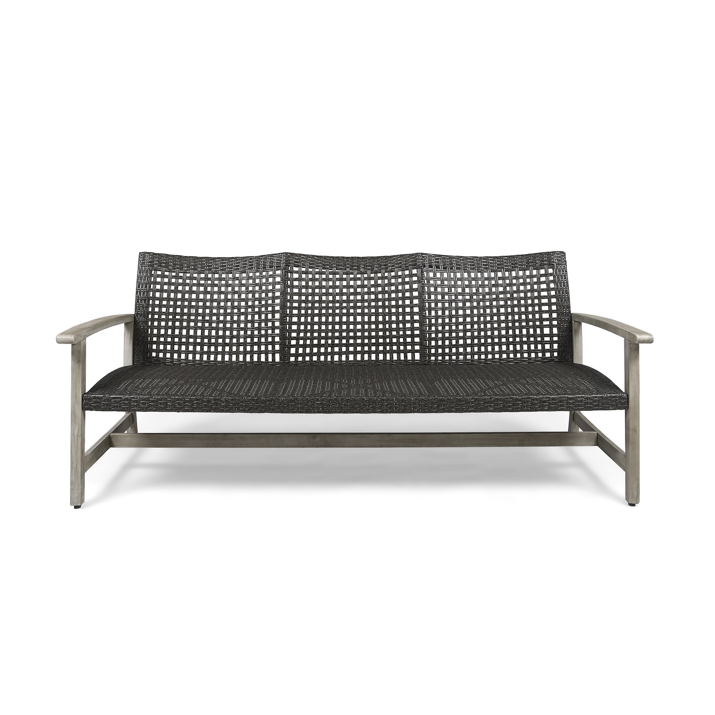 Marcia Outdoor Wood and Wicker Sofa, Light Gray Finish with Mix Black Wicker - image 1 of 6