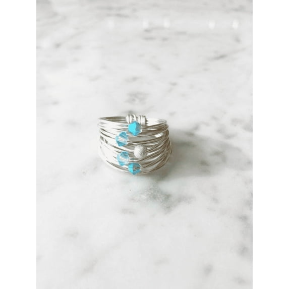 Marcia Wire Wrap Ring with Aquamarine Swarovski Crystals