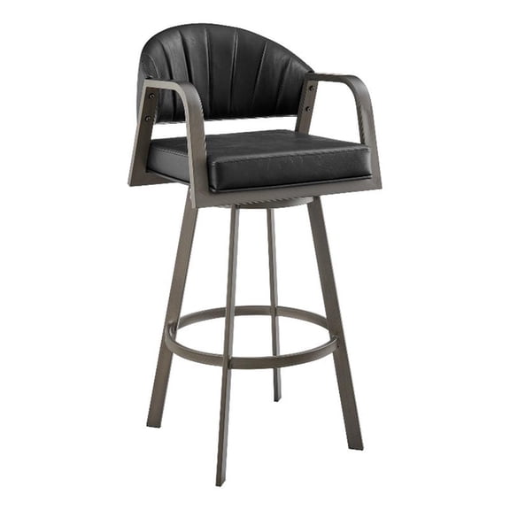 Marcie 26" Swivel Counter Stool in Mineral Finish and Vintage Black Faux Leather
