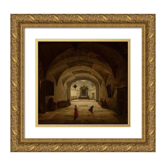 Marcin Zaleski 16x15 Gold Ornate Wood Frame and Double Matted Museum Art Print Titled - Interior of the Subterranean Chapel (1836)