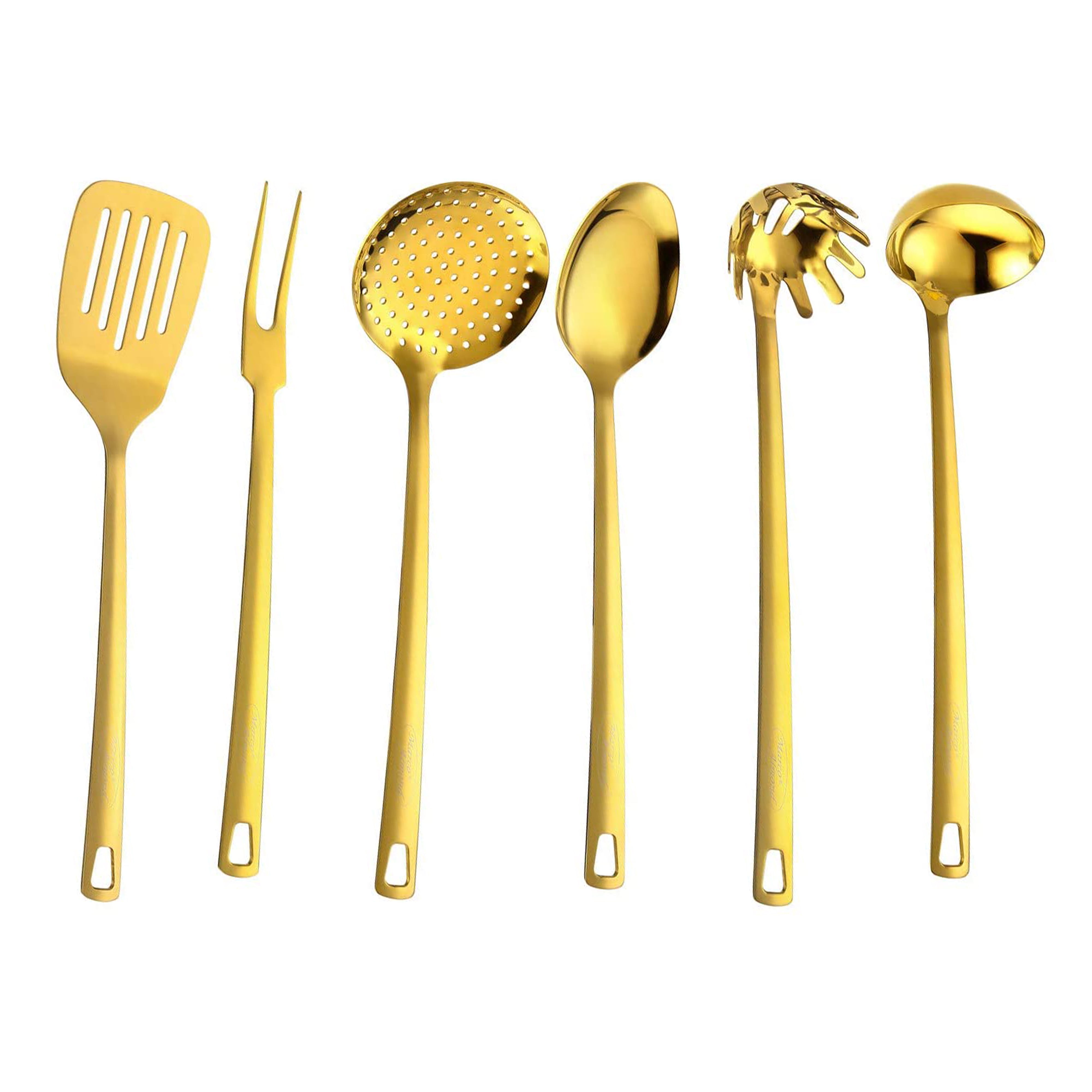 6pc Stainless Steel Cooking Utensils Set Gold Soup Ladle Spatula