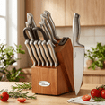 thumbnail image 1 of Marco Almond KYA26 14-Piece Knife Block Set with Built-in Sharpener,Stainless Steel knife set, 1 of 11