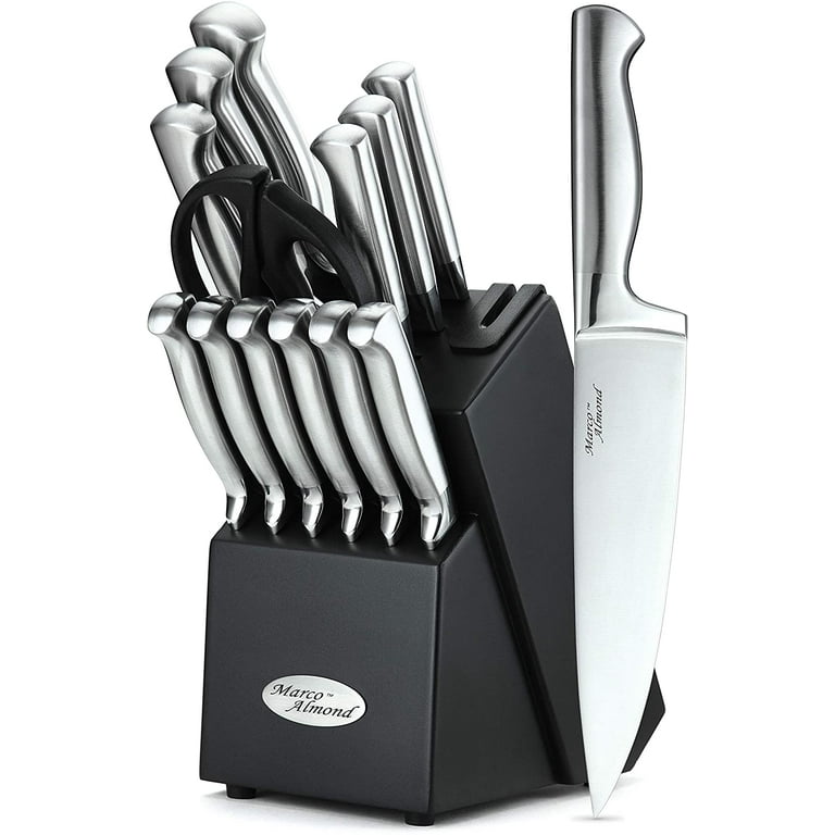 Marco Almond® Kitchen Knife Set with Block and Sharpener MA23, 17 Pieces Knife  Block Set Stainless Steel Chef Black Knives Set for Kithcen - Coupon Codes,  Promo Codes, Daily Deals, Save Money