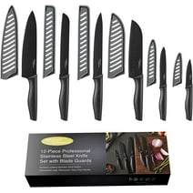 Marco Almond KYA38 Non-Stick Coated High Carbon Stainless Steel Black Kitchen Knives Set with Sheath,6 Piece Set,Dishwasher Safe