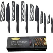 Marco Almond KYA39 12-Piece Black Kitchen Knife Set, Black Chef Knives with Sharp Blades,Blade Guards,Stainless Steel,Dishwasher Safe