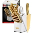 thumbnail image 1 of Marco Almond MA21 14-Piece Knife Set with Block Golden Kitchen Knife Block Set Stainless Steel, 1 of 9