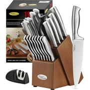 Marco Almond MA22 Kitchen Knife Sets, 19 Pieces Stainless Steel Hollow Handle Knife Block Set with Steak Knives,Chef Knife,kitchen knife sharpener