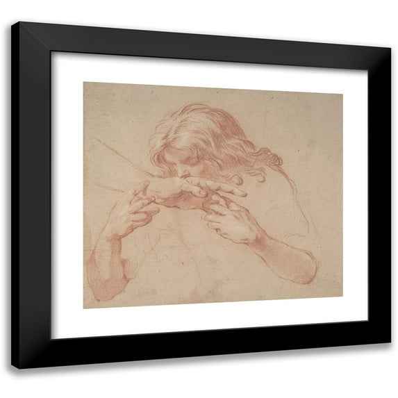 Marco Benefial 22x20 Black Modern Framed Museum Art Print Titled - Youth Kissing an Outstretched Hand (1684-1764)