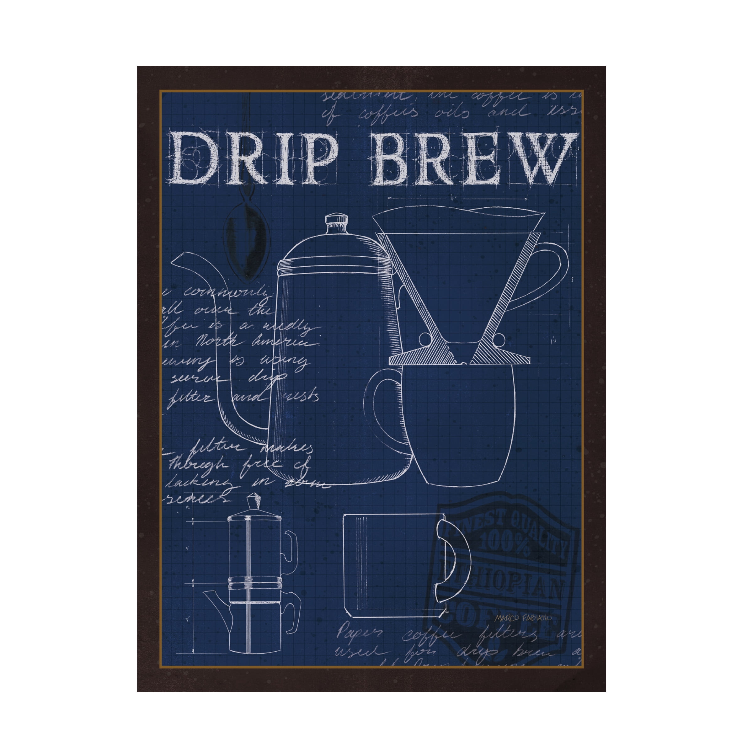 Marco Fabiano 'Coffee Blueprint III Indigo' Canvas Art