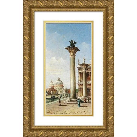 Marco Grubas 11x18 Gold Ornate Wood Frame and Double Matted Museum Art Print Titled - Venice, a View of Santa Maria Della Salute from St Mark's Column