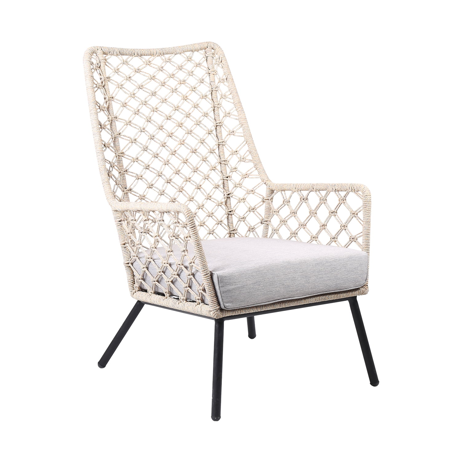 Natural Rope and Gray Cushion Outdoor Lounge Chair