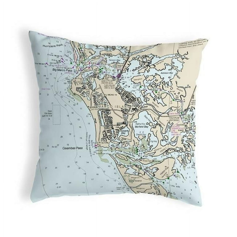 Marco Island FL Nautical Map Noncorded Indoor Outdoor Pillow 18 x 18 in. Walmart